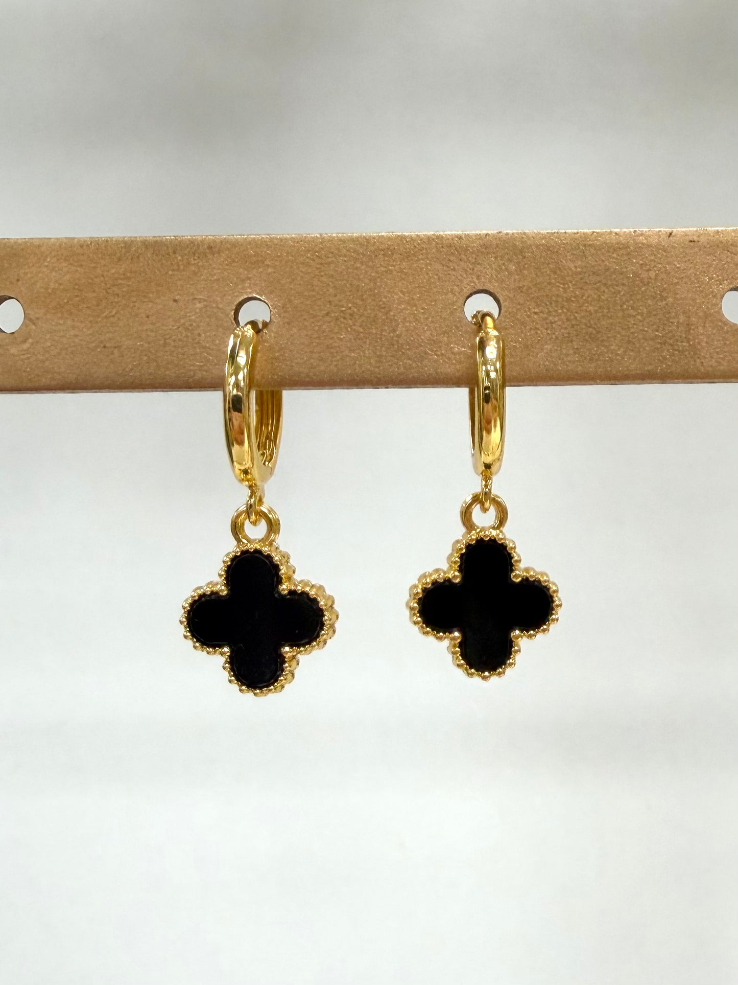 Midnight Clover Drop Hoop Earrings