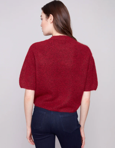 Balloon Elbow Sleeve Knit Sweater - Cabernet