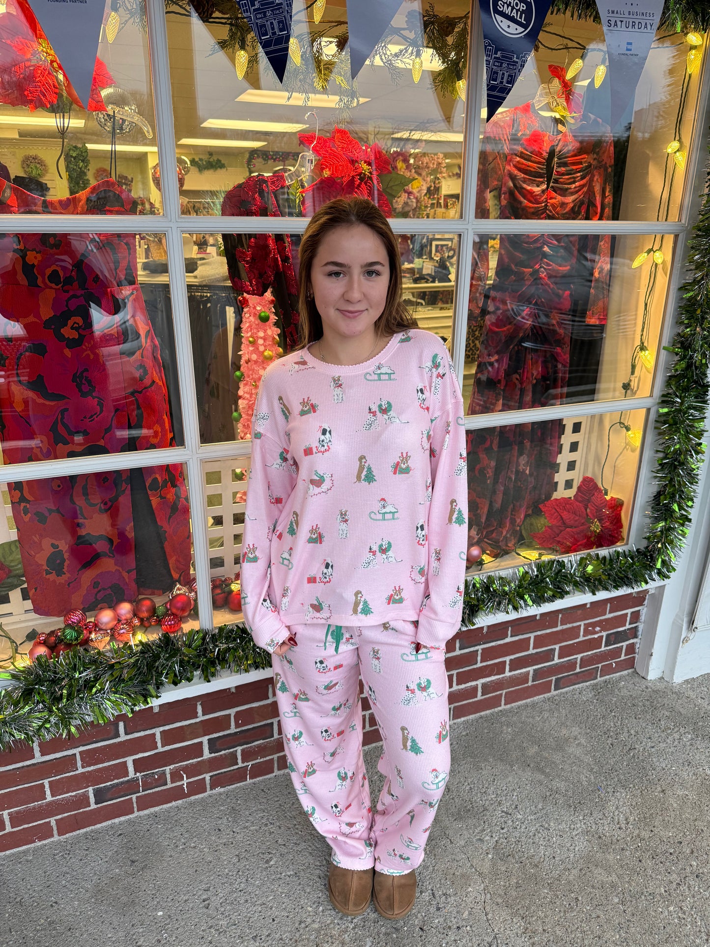 PJ Salvage - Peace & Pawlidays Dog Print Pants Set