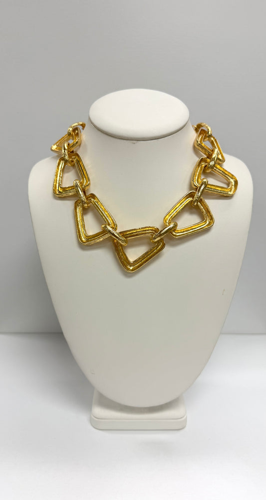 Golden Geo Link Statement Necklace