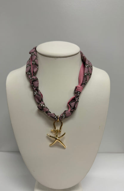 Pink Seaside Scarf Pendant Necklace