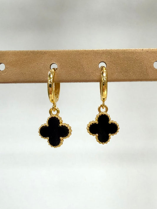 Midnight Clover Drop Hoop Earrings