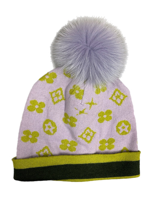 Knitted Hat Monogram Pattern with Pom Pom - Lilac Lime