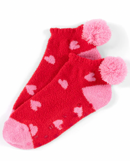 Hearts Home Socks - Red & Pink