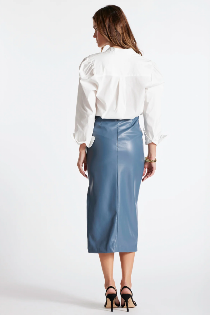 Colette Side Ruched Midi Skirt - Proper Blue