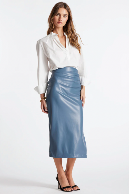 Colette Side Ruched Midi Skirt - Proper Blue