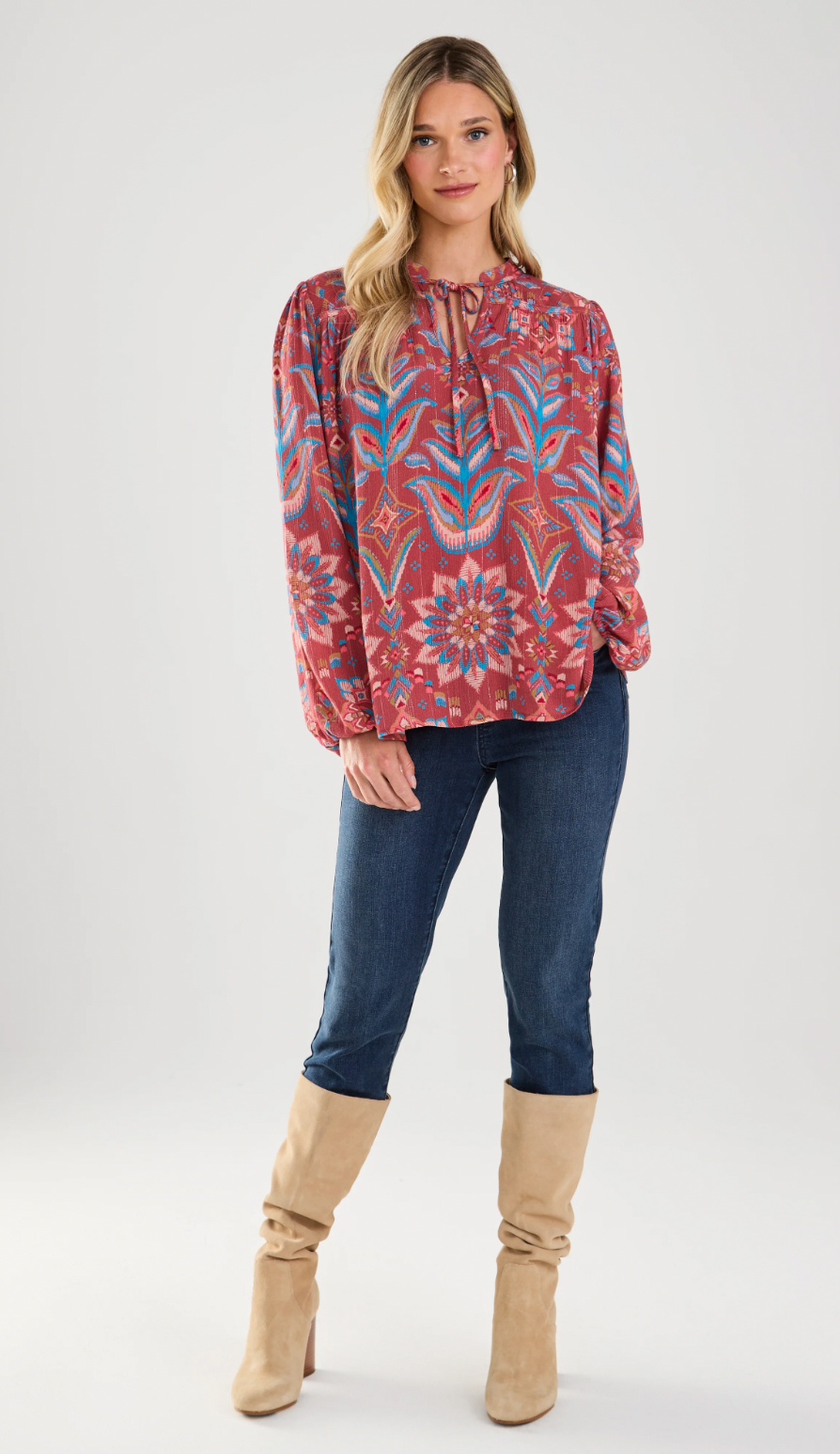 Long-Sleeve Tie-Up Blouse