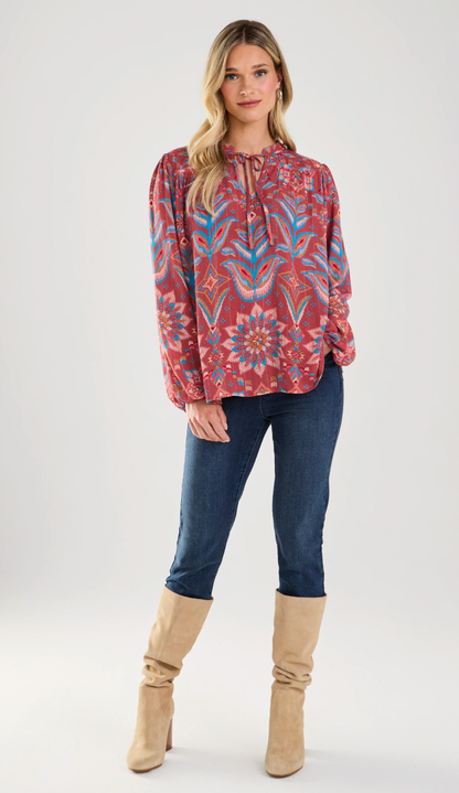 Long-Sleeve Tie-Up Blouse