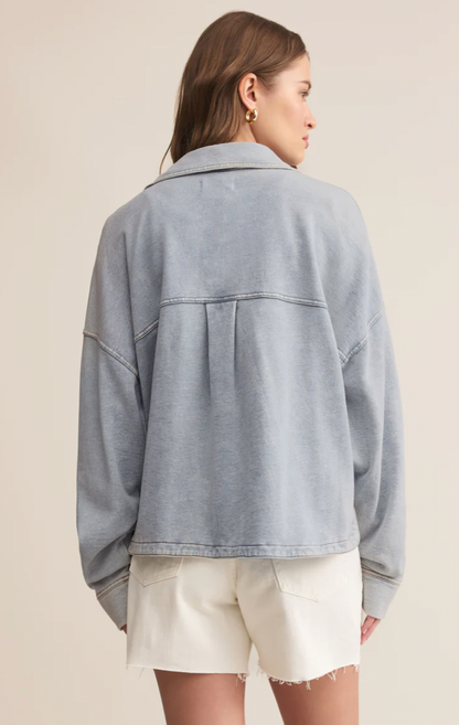 All Day Cropped Knit Denim Jacket