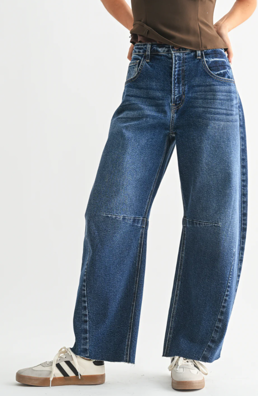 The Seamed Barrel Jean - Dark Denim