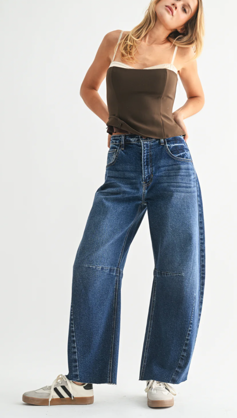 The Seamed Barrel Jean - Dark Denim