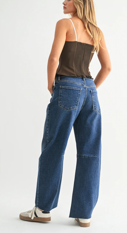 The Seamed Barrel Jean - Dark Denim