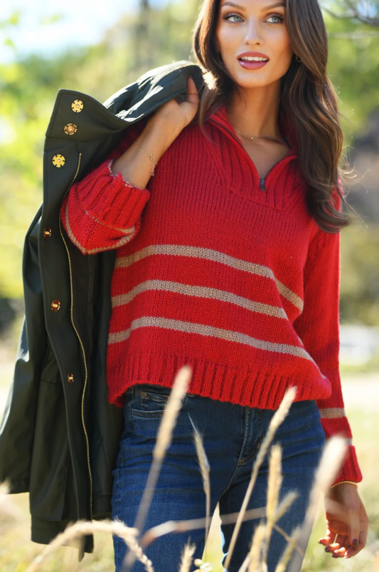 Petra Striped Quarter Zip Sweater