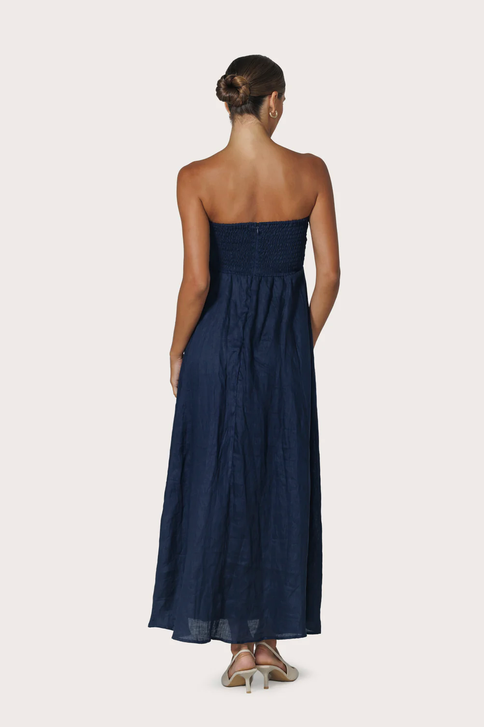 Talia Pintuck Linen Maxi Dress in Navy