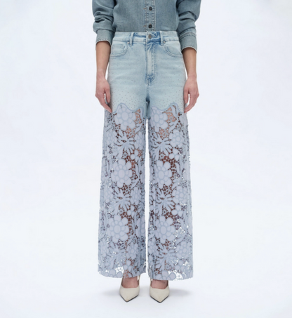 Super High Rise Wide Leg Lace Jeans