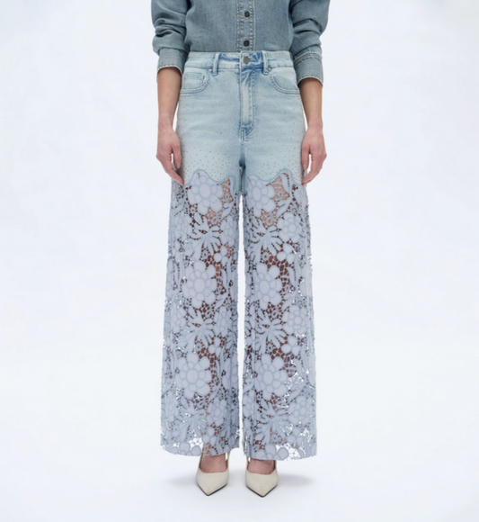 Super High Rise Wide Leg Lace Jeans
