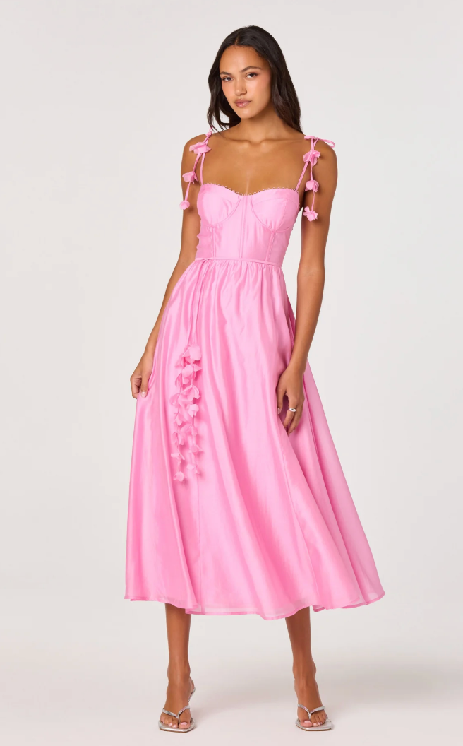 Halcyon 3D Flower Appliqué Midi Dress