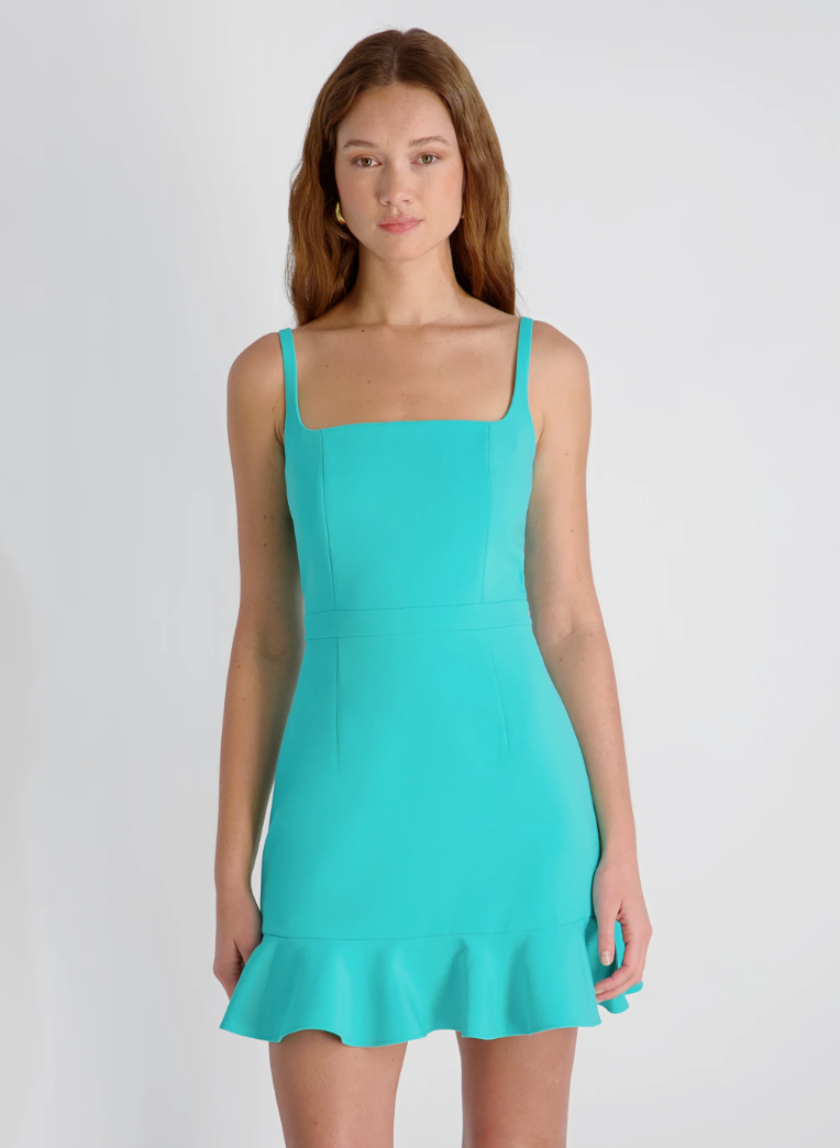 Whisper Square Neck Frill Hem Mini Dress
