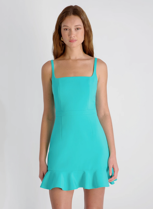 Whisper Square Neck Frill Hem Mini Dress
