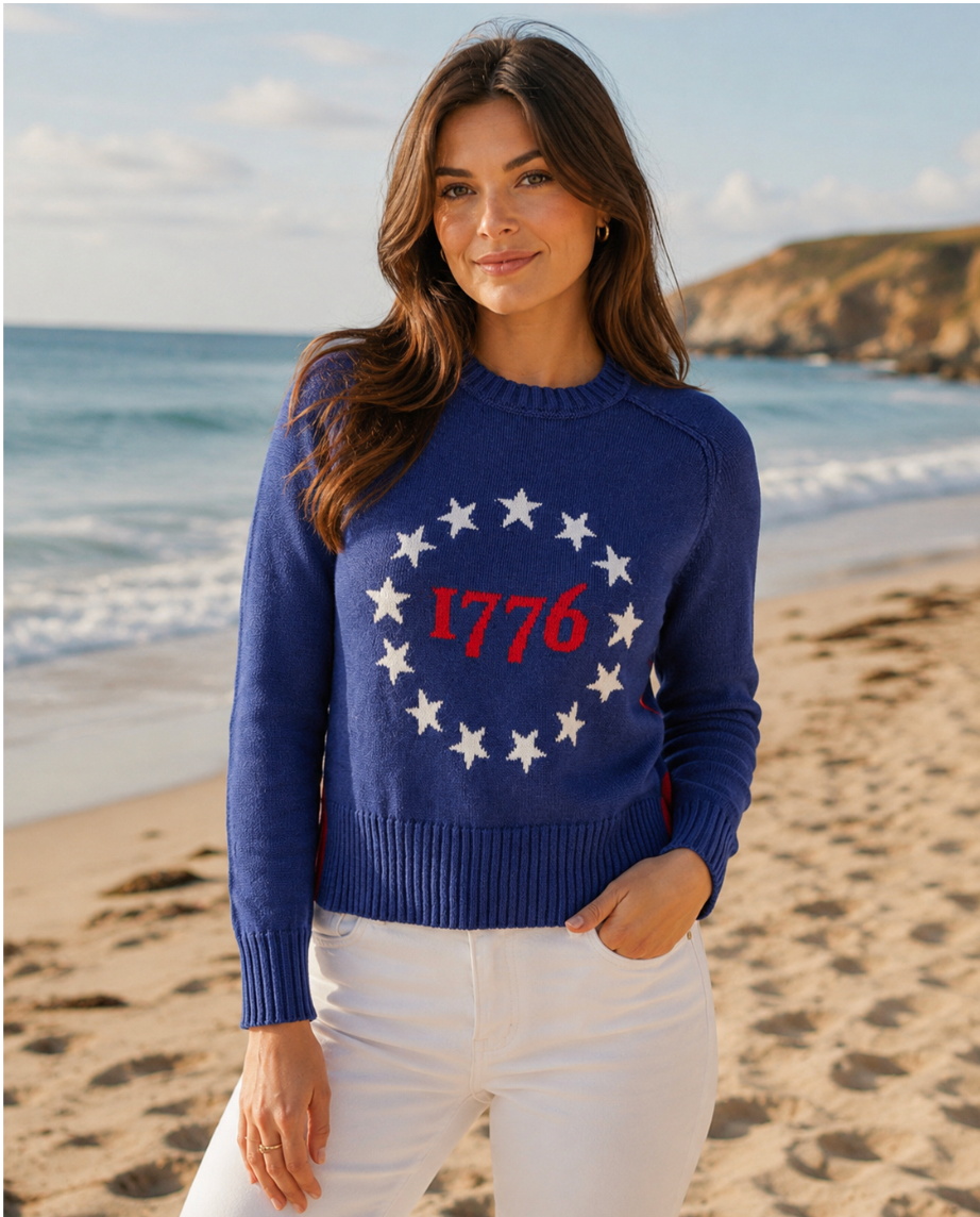 Cotton Cashmere 1776 Flag Intarsia Crew