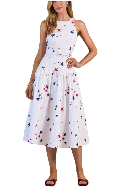 Cassie Star Printed Midi Dress in Multi Regular price
