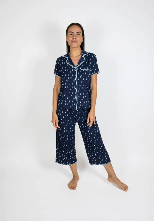 Cute Stitching Crop Pant PJ Set
