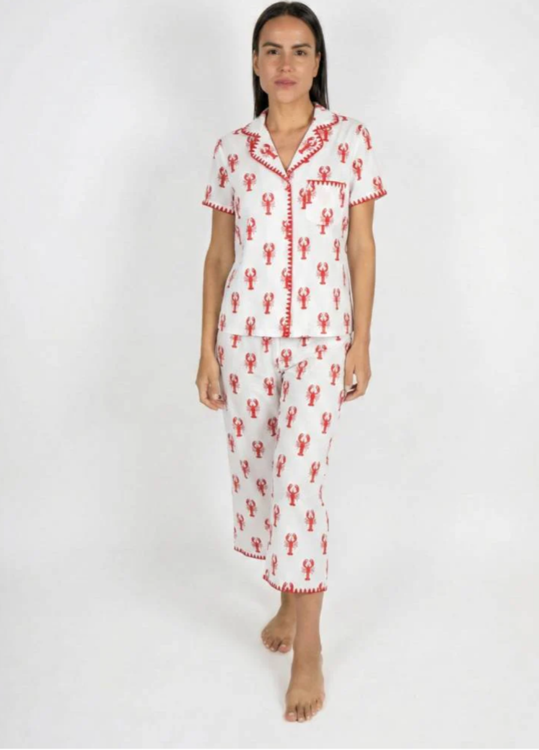 Cute Stitching Lobster Cropped PJ Set