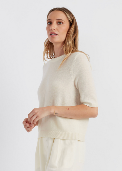 Clouds Cashmere Ivory Short Sleeve Sweater