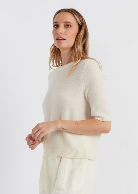 Clouds Cashmere Ivory Short Sleeve Sweater