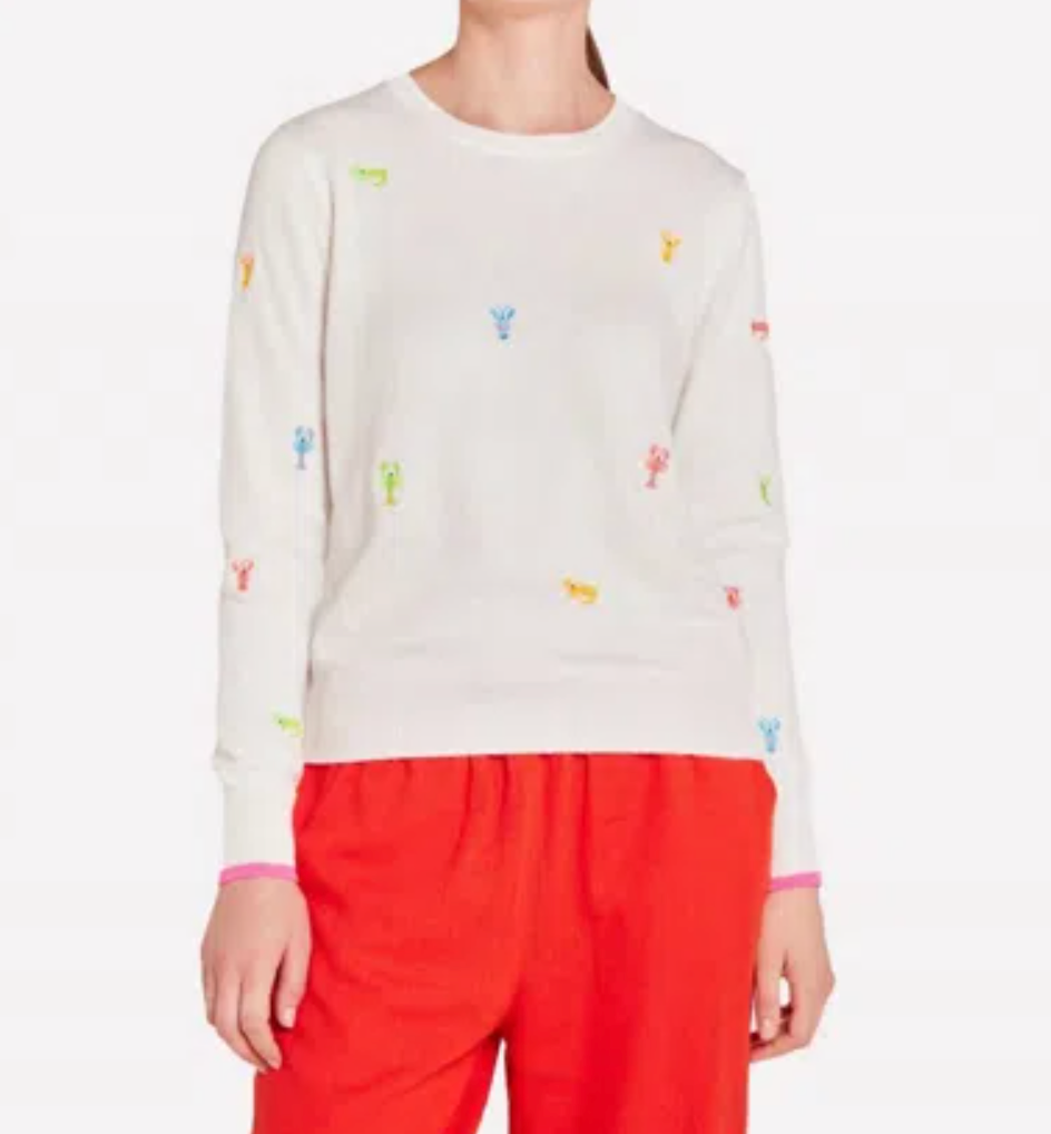 WISPR Lobster Embroidered Crew Sweater In White