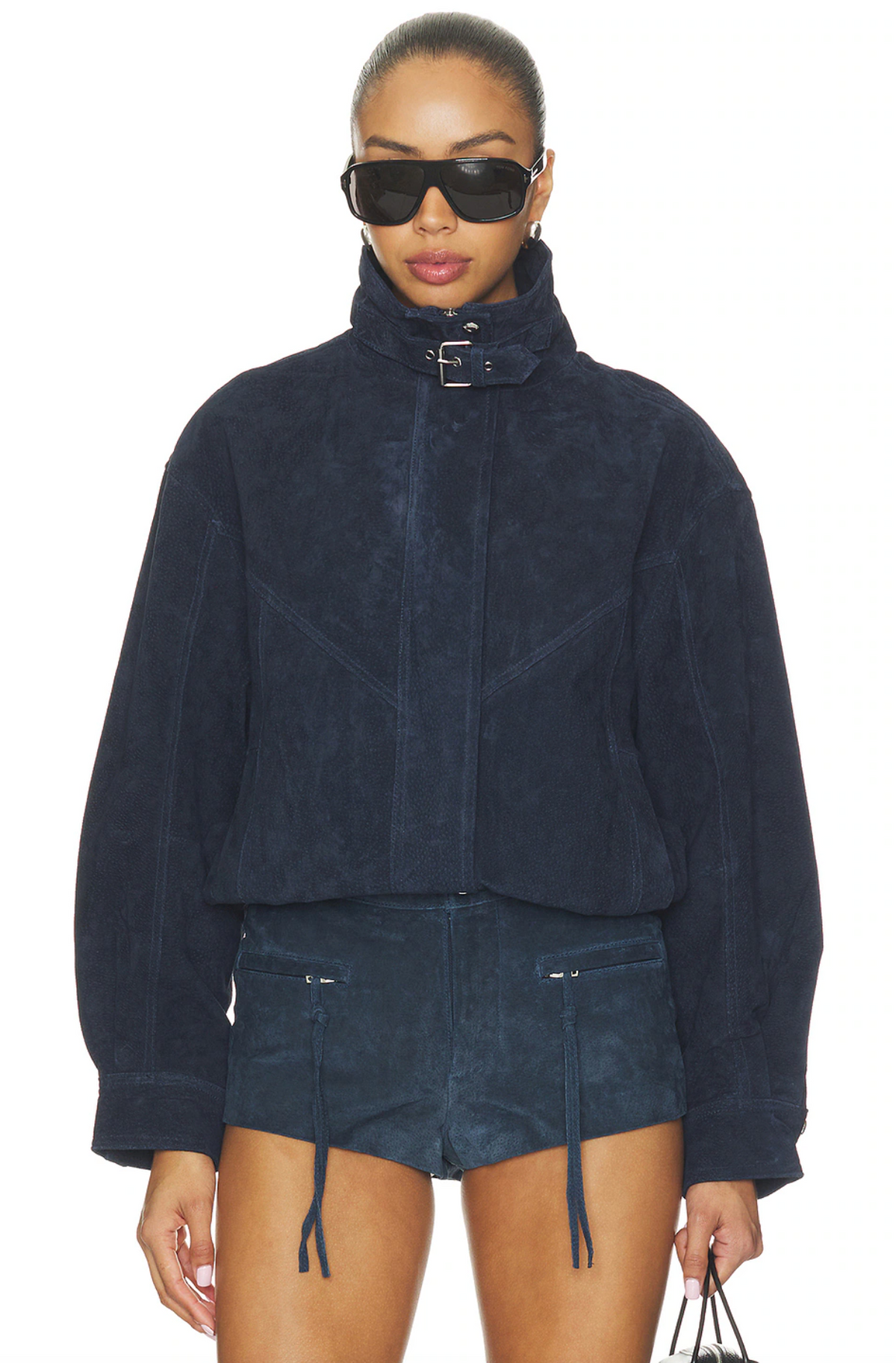 Faux Suede Funnel Neck Jacket