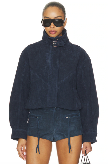 Faux Suede Funnel Neck Jacket