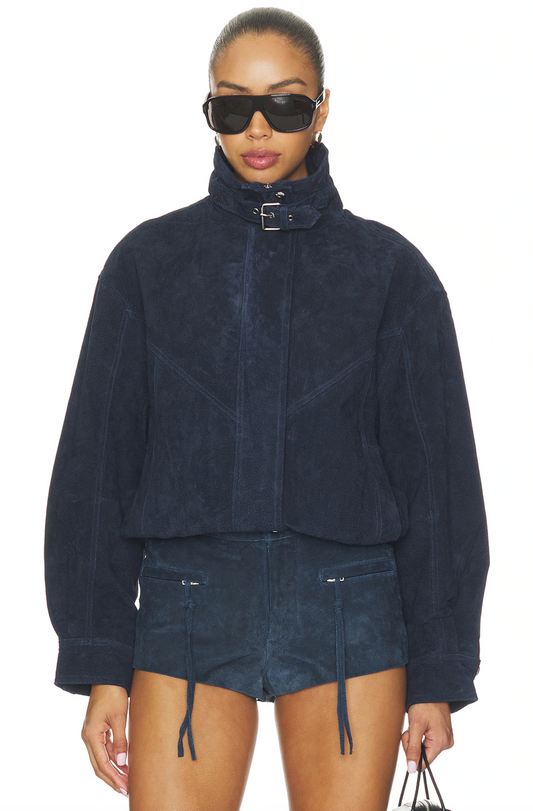 Faux Suede Funnel Neck Jacket
