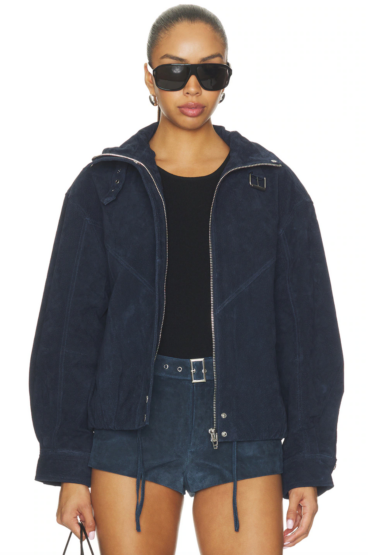 Faux Suede Funnel Neck Jacket