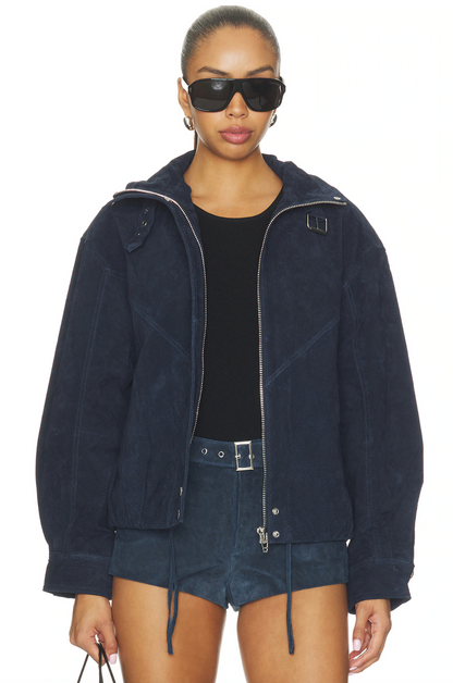 Faux Suede Funnel Neck Jacket