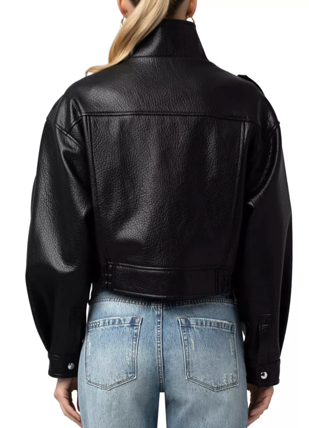 Faux Leather Funnel Collar Bomber Jacket