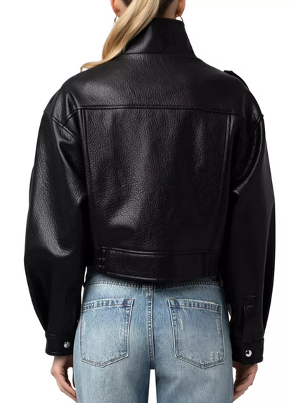 Faux Leather Funnel Collar Bomber Jacket